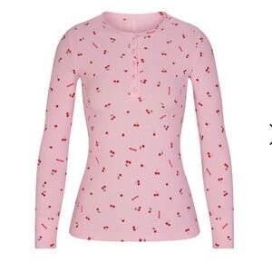 SKIMS- Soft Lounge Long Sleeve Henley Cherry Print